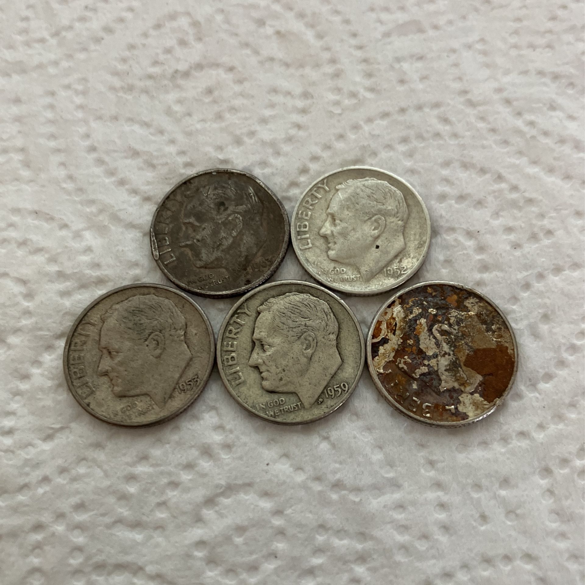 Five (5) Roosevelt Silver Dimes.