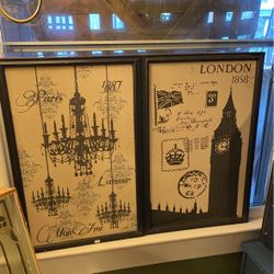 2 Shabby Chic Framed Cloth Paris & London 