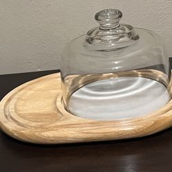 Cheese & Cracker Marble Tray w Glass Dome