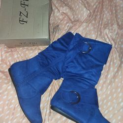 EZ-Fits Royal Blue Zone 70 Women's Comfort Zipper Buckle Slouch Casual Flat Heel Mid Calf Round Toe Boots