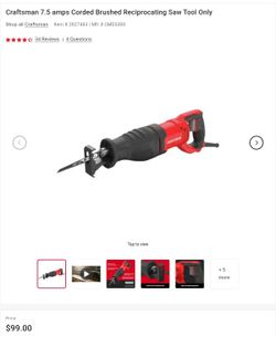 Craftsman Sawzall Reciprocating Saw has a powerful 7.5 Amp motor with a 1-1/8-in. stroke length for speed of application.