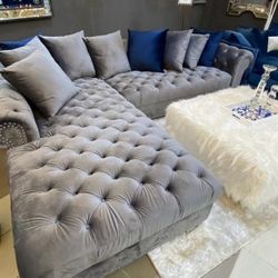 Gray Velvet Sectional 