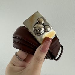 BRIGHTON Vintage Dark Brown Leather Disney Mickey Mouse Buckle Skinny Belt