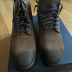 New Cole Haan Feathercraft Leather Grand Men Boots Dogwood Suede Size 7.5