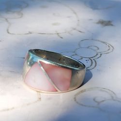 Pink And White Mother Of Pearl In Sterling Silver Ring Approx Size 7.5