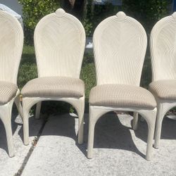 Vintage Pencil Reed  Rattan Coastal Dining  Chairs ( 4 ) 