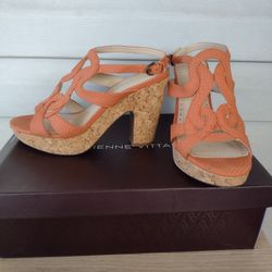 ADRIENNE VITTADINI Yasmin Cork heeled slingbacks Sandals SIZE 7