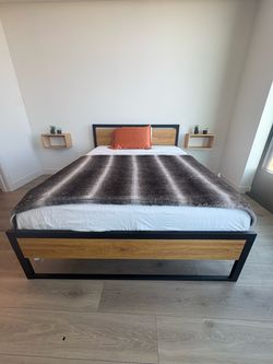 Industrial Metal wood Queen Bed Frame
