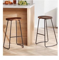 Industrial Bar Stools with Wood Seat Set of 2