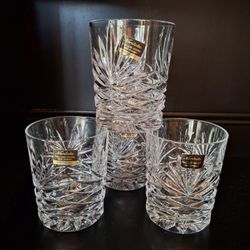SET OF 4 NORITAKE HAMPTON HALL LEAD CRYSTAL DOUBLE OLD FASHIONED  GLASSES