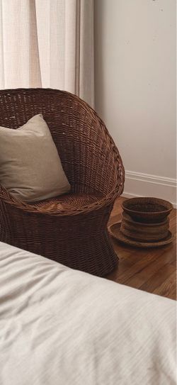 Vintage Woven Rattan Wicker Scoop Chair