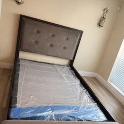 Upholstered Bed Frame & 5-Drawer Dresser Set