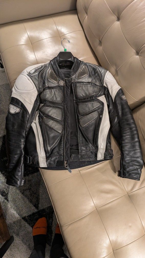 First Gear Padded Leather Motorcycle Jacket