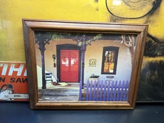 Framed Southwest Porch Photo Print Red Door Purple Fence Wall Art