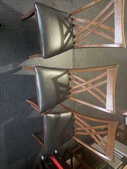 Complete set of 6 Black leather upholstered chairs