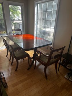Vintage Wood Dining Table with Chairs