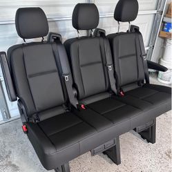 2025 Mercedes Sprinter Leather OEM Seat Black 3 Seater Recliner Cup Holders Head Rest Mercedes-Benz