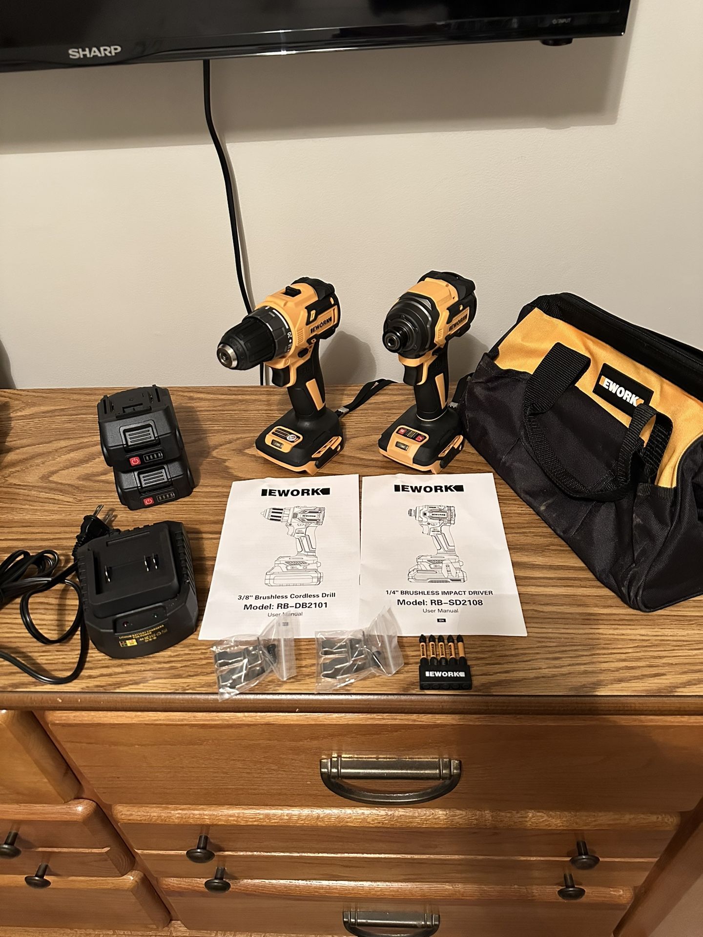 EWORK Cordless Drill and Impact Driver Set