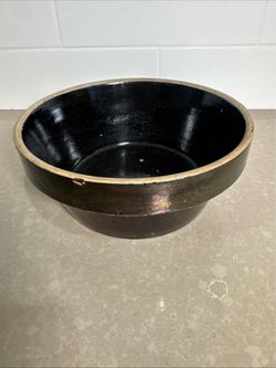 Antique Black Glazed Stoneware Mixing Bowl
