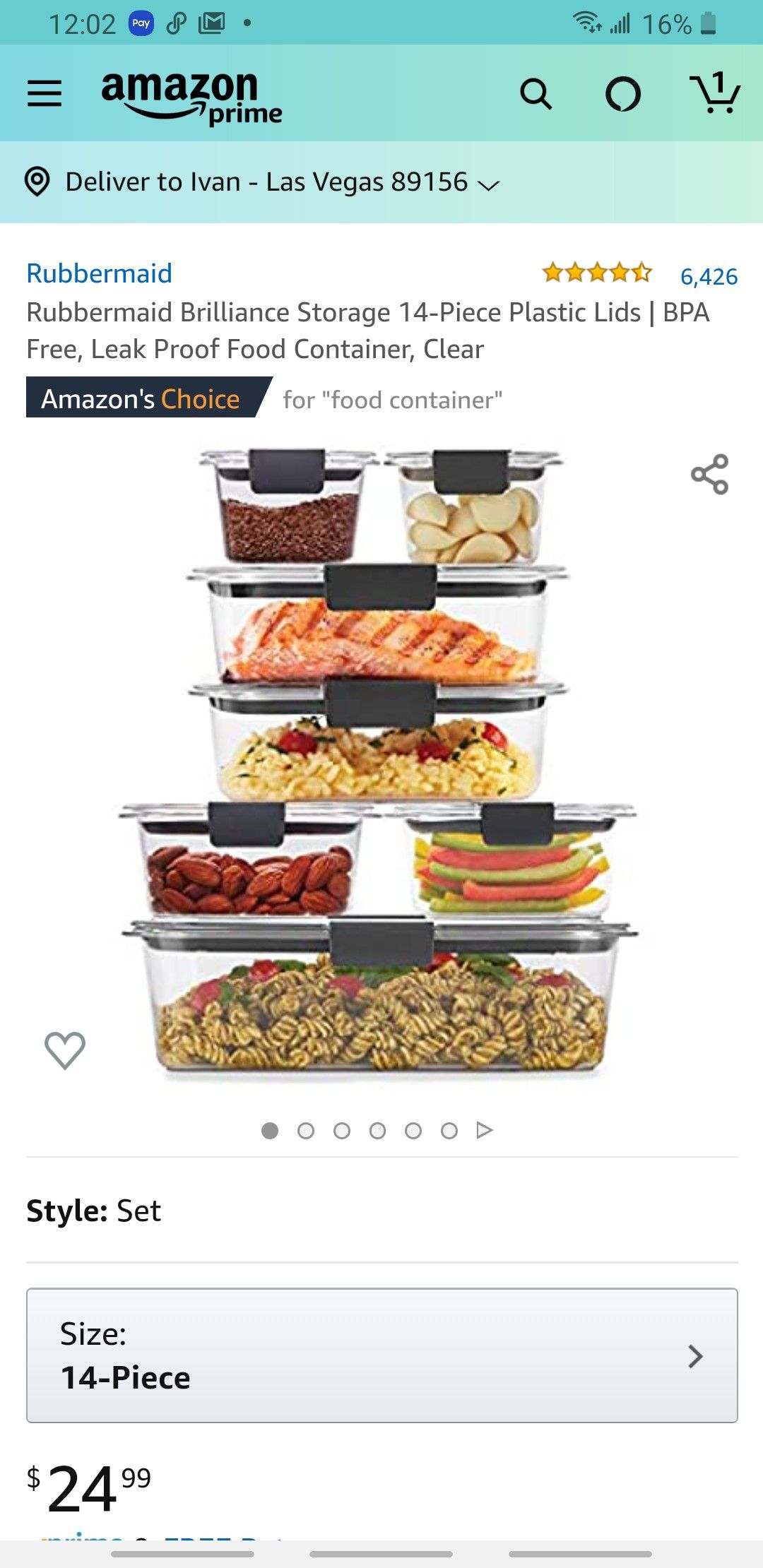 Rubbermaid 14 piece food container with lids