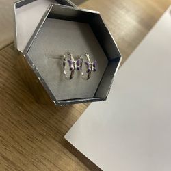Hoop butterfly silver earrings