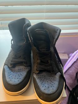 Black High-Top Sneakers with Blue Suede Toe