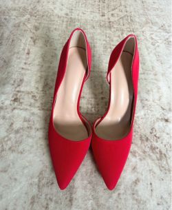 Red Suede D'Orsay Pointed-Toe Heels