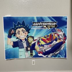 Beyblade Burst Bday Banner, Poster, 15Invitations, 24 Cupcake Topper And 1 Cake Toper