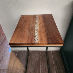 End Table with stone in wood table top