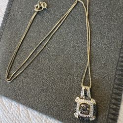 White, Champagne, And Black Diamond Necklace 14k Gold Plated Over Silver