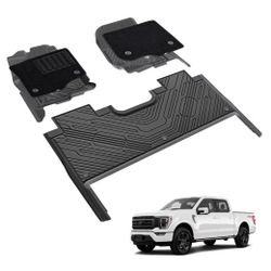 3W Floor Mats & Front Carpet Fit for 2015-2026 Ford F150 / F-150 Lightning SuperCrew Cab, TPE All Weather Heavy Duty Floor Liner Car Accessories (with