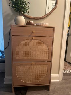 Cane Rattan Shoe Cabinet with Flip Drawers