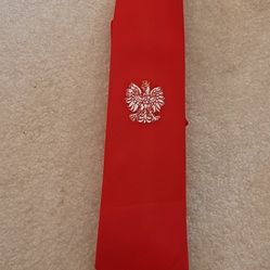 Red Neck tie With Embroidered White Polish Eagle.
