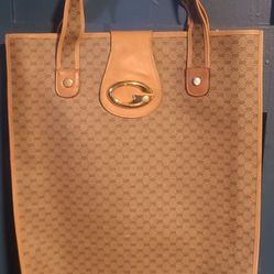 Gucci Tote, Tan ,canvis And Leather