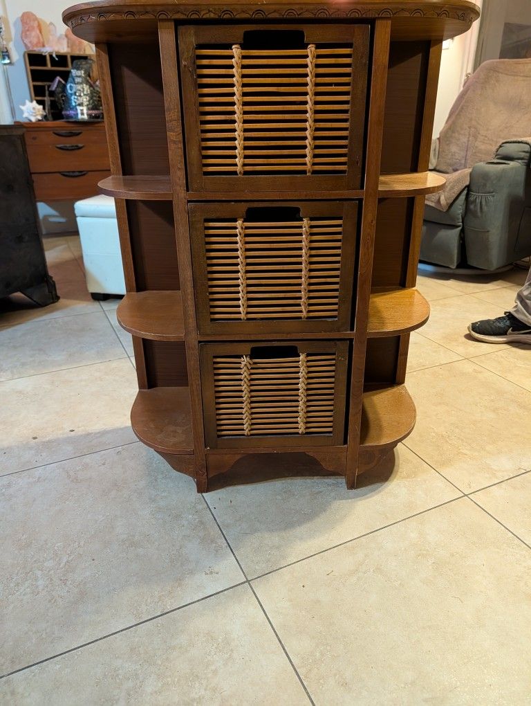 Brown wooden shelving unit