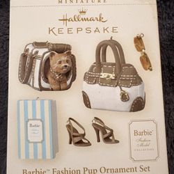 Miniature Hallmark Keepsake Barbie Fashion Pup Ornament Set – 5 Collectible Ornaments