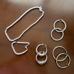 Stainless Steel Earrings, Bracelet and Necklace 
