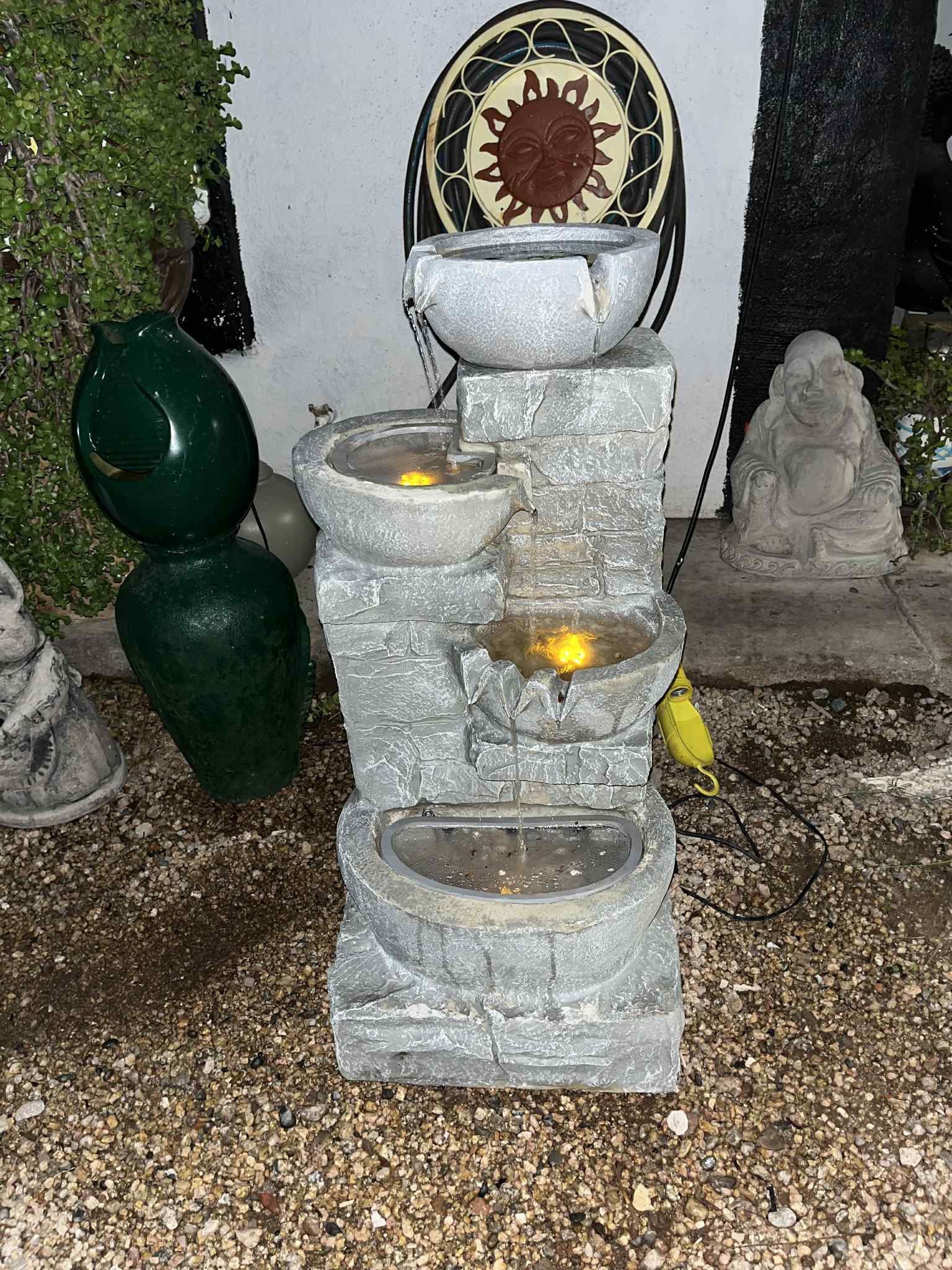 One-piece Fiberglass Water Fountain w/ Working Pump/Light