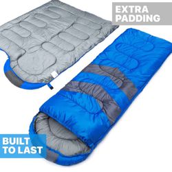 Blue Lightweight Cold Weather & Warm - Backpacking Camping Sleeping Bag for Kids/Adults, NEW