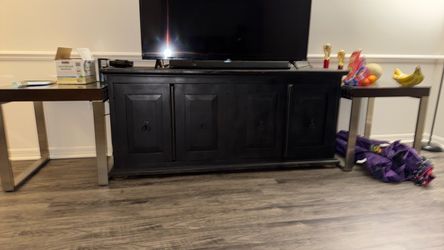 Black Wood TV Stand with Cabinet Storage