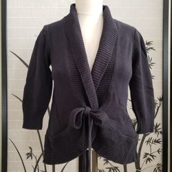 [IZ Byer] Black Tie Front Open Cardigan Sweater