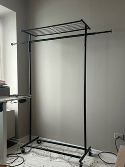 Black Metal Rolling Clothes Rack with Shelf