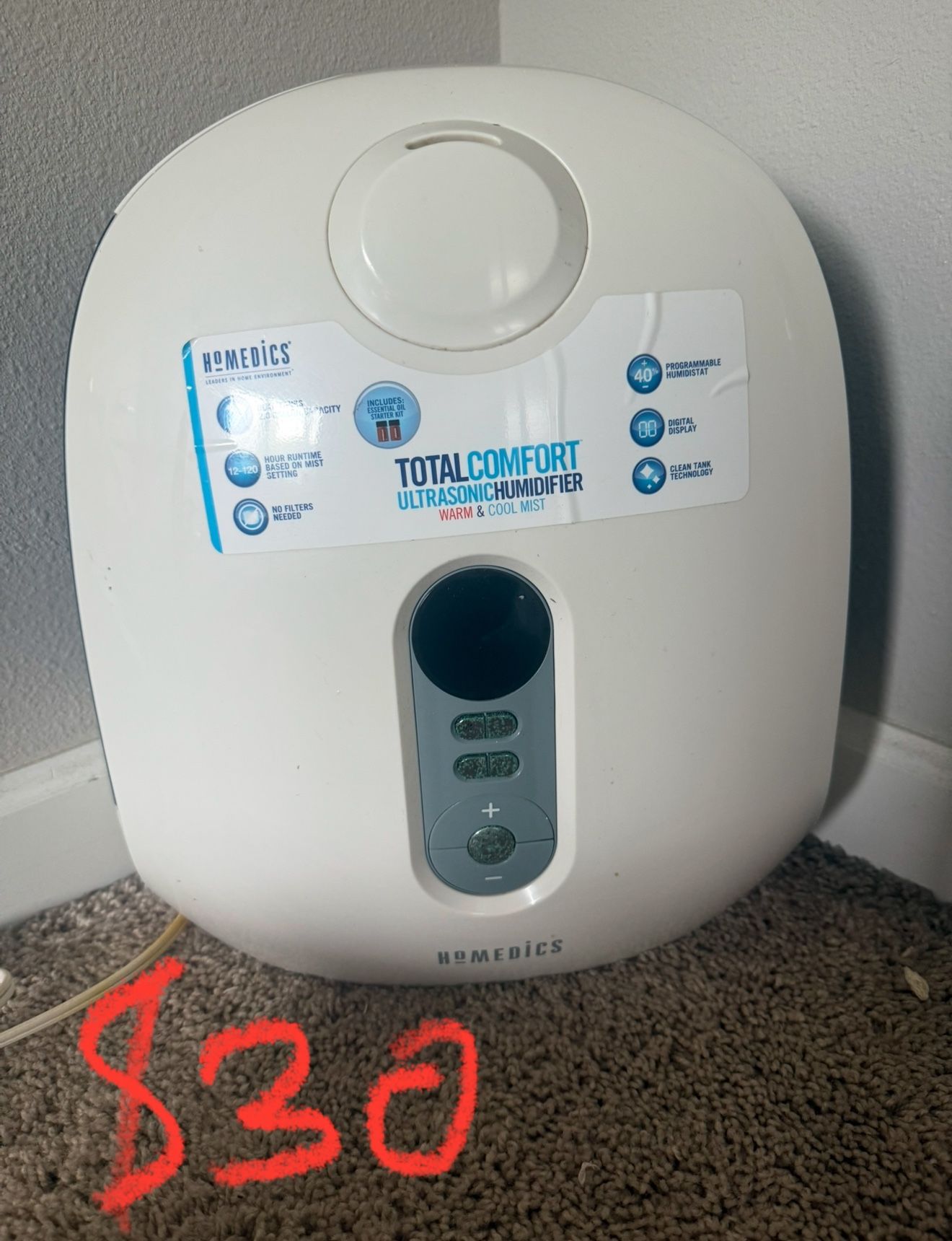 Homedics Total Comfort Ultrasonic Humidifier Warm & Cool Mist