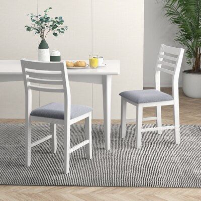 Set of 2 White Dining Chairs Ladder Back Style Armless Type for Kitchen Nook or