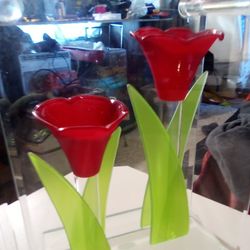 Double Red Tulip Flower Vase