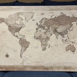 Sepia Distressed World Map on wrapped Canvas Print Wall Art