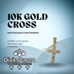 10K Gold Iced Out Cross Pendant