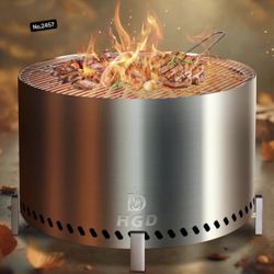 20" Smokeless Firepit with Stand & Grill Rack, Stainless Steel Wood Burning Fire Pit for Friends & Family Gatherings, Secondary Combustion Outdoor Pat