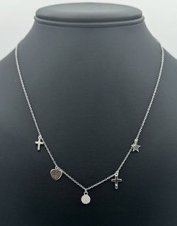 Jewelry 925 sterling silver necklace with 5 charms and CZ stones 0.2 CTW