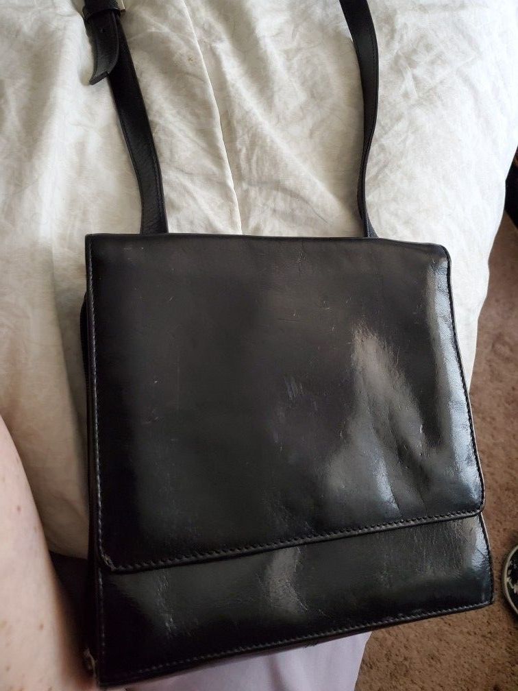 Vintage HOBO INTERNATIONtrAL Black Leather Organizer Travel Shoulder Bag Purse